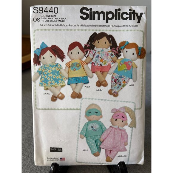 Simplicity S9440 Doll & Clothes Sewing Pattern Size 19" Doll Uncut - Picture 1 of 10